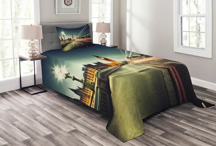 Big Ben Urban Cityscape Pattern Printed Bedspread Set Home Decor