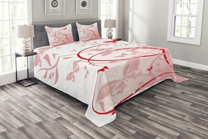 Swirls Lines Butterfly Pattern Printed Bedspread Set Home Decor