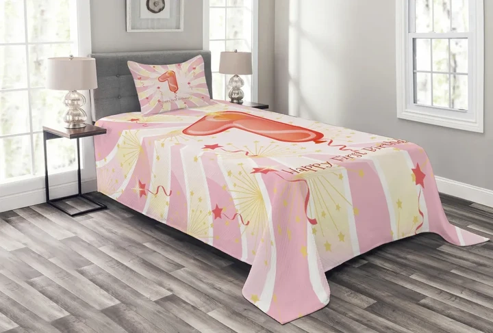 Baby First Birthday Pattern Printed Bedspread Set Home Decor