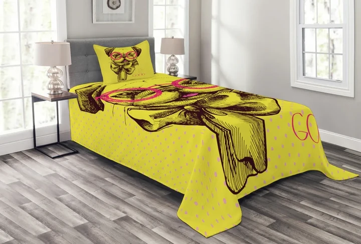 Intellectual Dog Glasses Pattern Printed Bedspread Set Home Decor