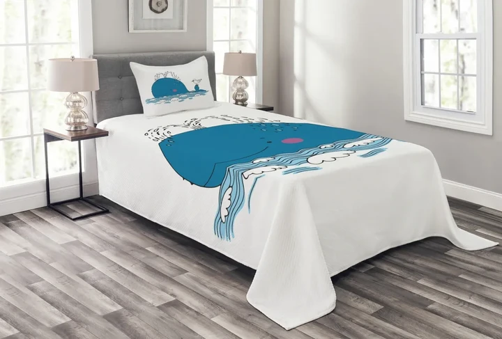 Sea Mammal With Seagull Pattern Printed Bedspread Set Home Decor