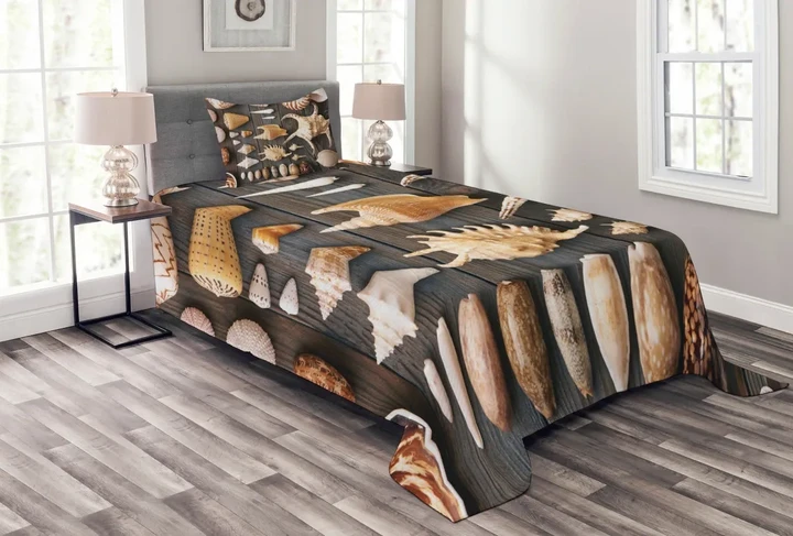 Countryside Beach Shell Pattern Printed Bedspread Set Home Decor