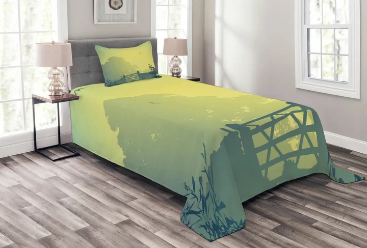 Clouds Trees Gulls Printed Bedspread Set Home Decor