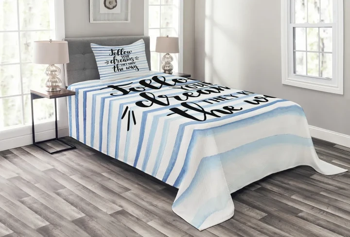Calligraphy On Stripe Printed Bedspread Set Home Decor
