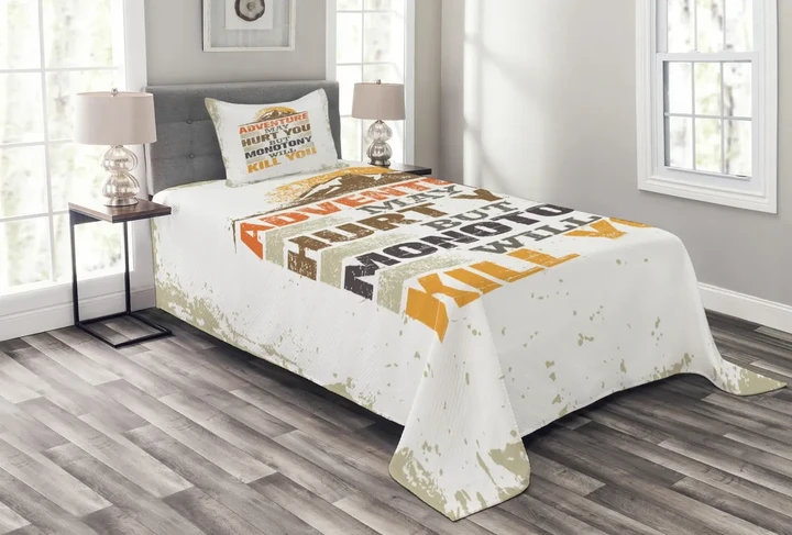 Sun Mountains Words Pattern Printed Bedspread Set Home Decor