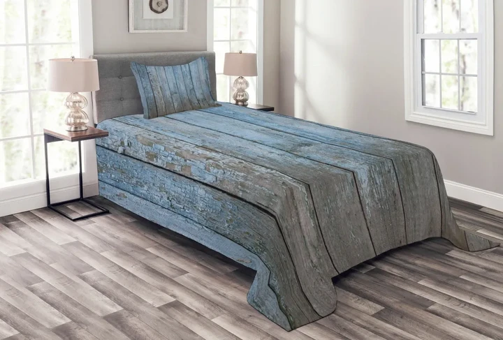 Grungy Painted Wooden Fence Pattern Printed Bedspread Set Home Decor