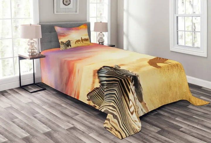 South Wild Zebra Printed Bedspread Set Home Decor