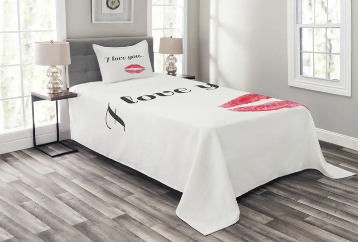 Red Kiss Lipstick Pattern Printed Bedspread Set Home Decor