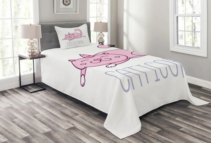 Pink Funny Mascot Pattern Printed Bedspread Set Home Decor