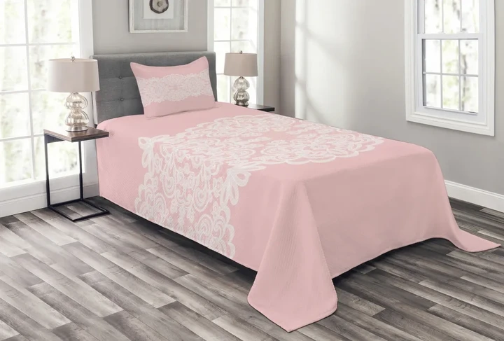 Wedding Bridal Pink Tone Pattern Printed Bedspread Set Home Decor