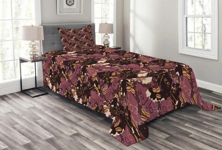 Coffee Bean Colored Pattern Printed Bedspread Set Home Decor