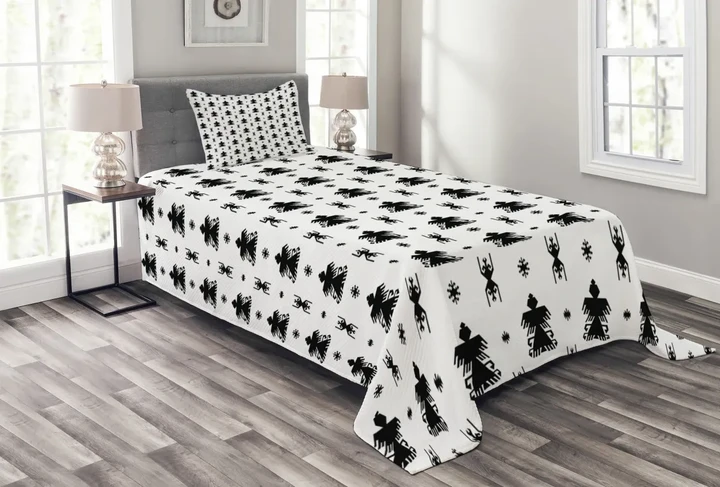 Arrows Spotted Black Pattern Printed Bedspread Set Home Decor