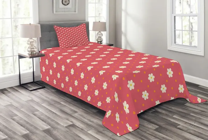 Pattern Daisy Spotted Pattern Printed Bedspread Set Home Decor