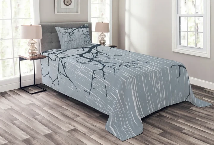 Rainy Day Winter Branches Printed Bedspread Set Home Decor