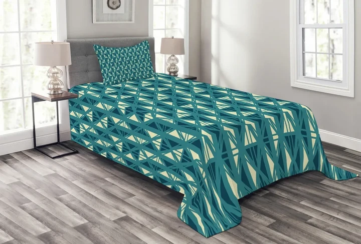 Abstract Oriental Stripes Pattern Printed Bedspread Set Home Decor