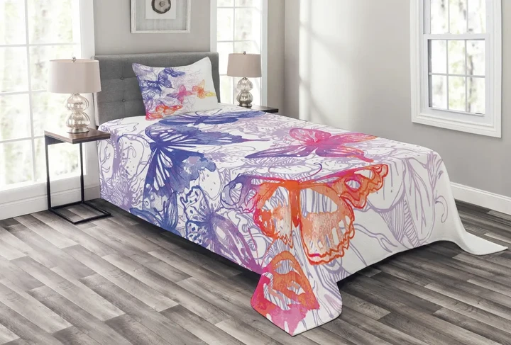 Fantasy Butterflies Colorful Pattern Printed Bedspread Set Home Decor