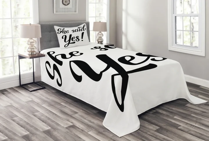 She Said Yes Words Pattern Printed Bedspread Set Home Decor