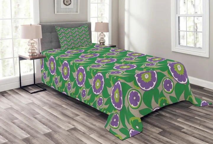 Hand Drawing Fruits Leaves Pattern Printed Bedspread Set Home Decor