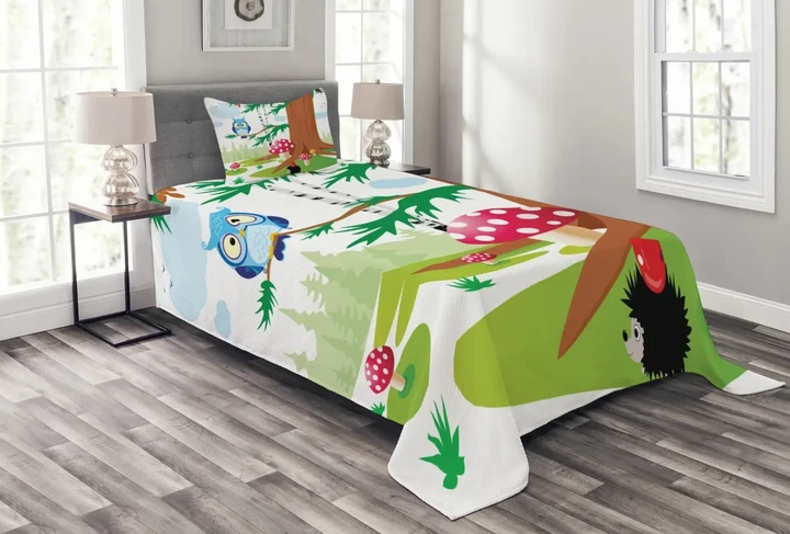 Amanit Muscaria Forrest Printed Bedspread Set Home Decor