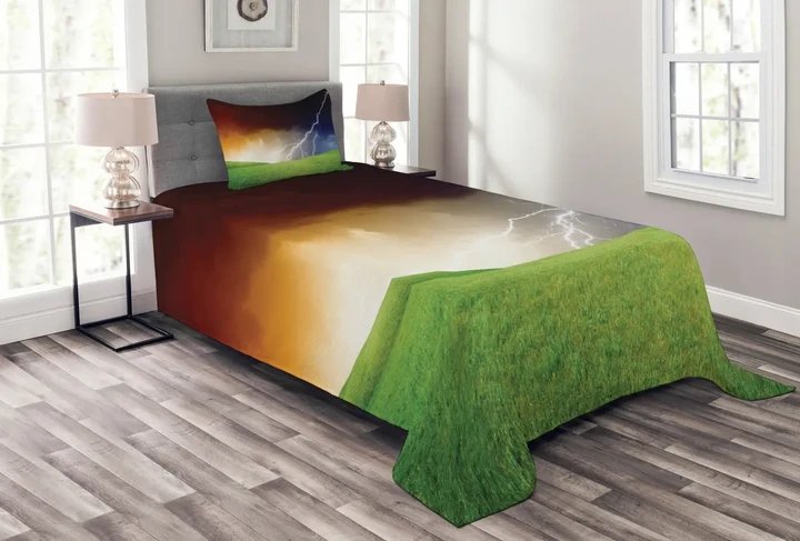 Thunder Field Printed Bedspread Set Home Decor