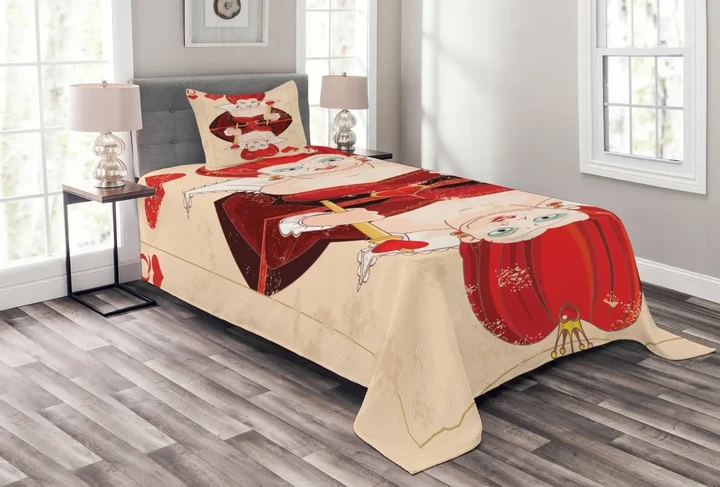 Queen Cards Red Hair Pattern Printed Bedspread Set Home Decor