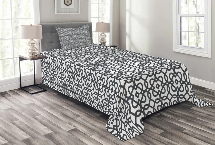Various Shapes Lines Pattern Printed Bedspread Set Home Decor