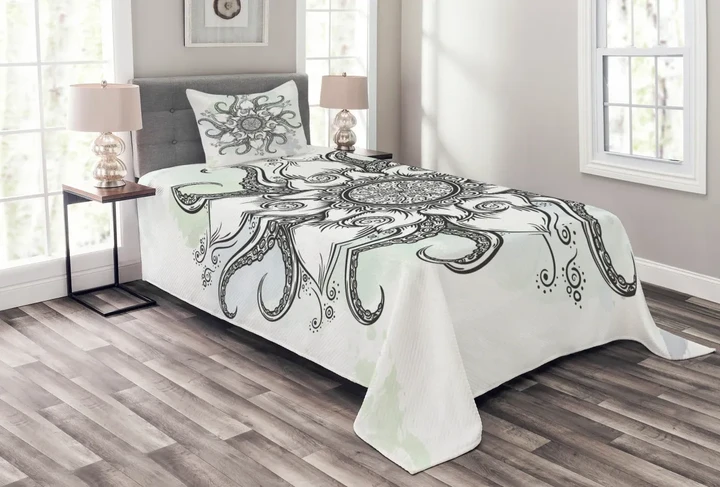 Drawn Mandala Flower Printed Bedspread Set Home Decor