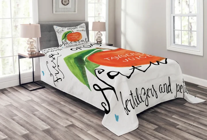 Watercolor Citrus Fruit Pattern Printed Bedspread Set Home Decor