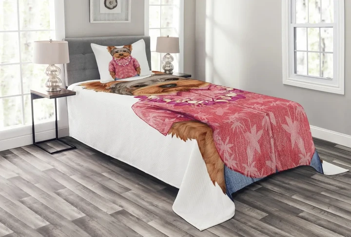 Dog In Humanoid Form Pattern Printed Bedspread Set Home Decor