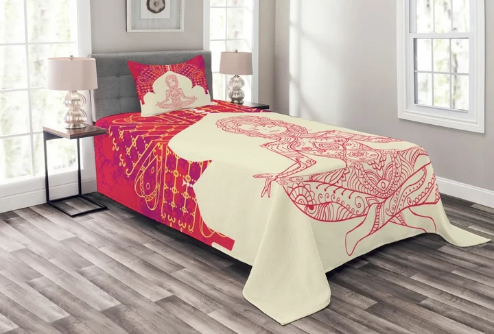 Mandala Meditation Girl Printed Bedspread Set Home Decor