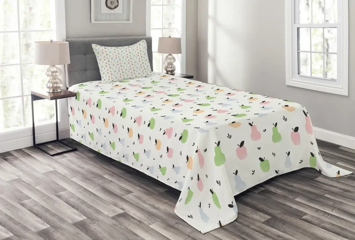 Colorful Apples Pears Pattern Printed Bedspread Set Home Decor
