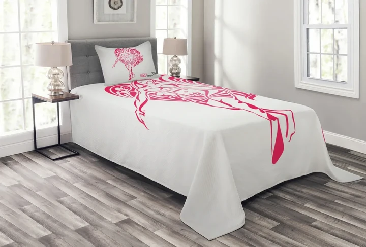 Mystical Angel Red On White Pattern Printed Bedspread Set Home Decor