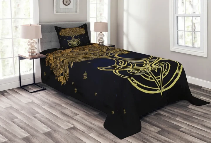 Night Stars Abstract Printed Bedspread Set Home Decor