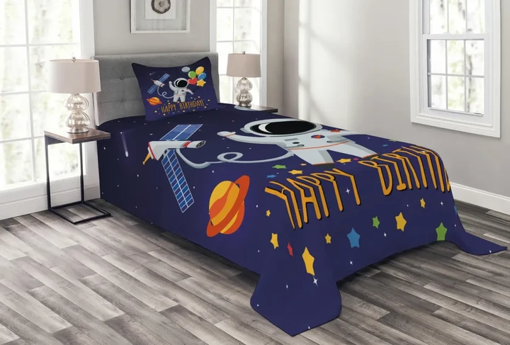 Astronaut Balloon Colorful Pattern Printed Bedspread Set Home Decor
