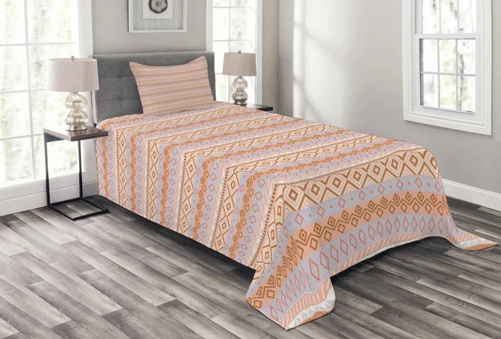 Rhombus Lines Spotted Pattern Printed Bedspread Set Home Decor