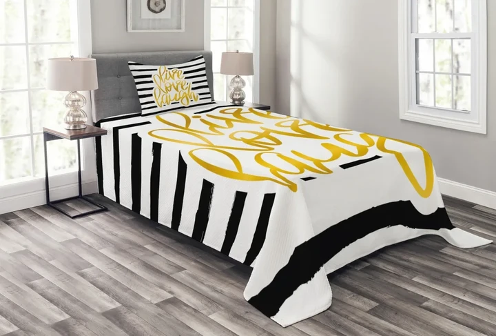 Stripes Text Live Love Pattern Printed Bedspread Set Home Decor