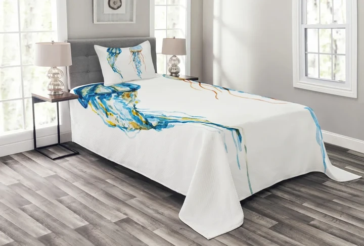 Jellyfish Exotic Sea Pattern Printed Bedspread Set Home Decor