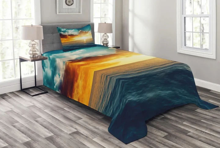 Horizon Panorama Sunlight Pattern Printed Bedspread Set Home Decor