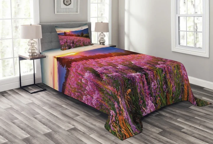 Spring Mountains Floral Pattern Printed Bedspread Set Home Decor