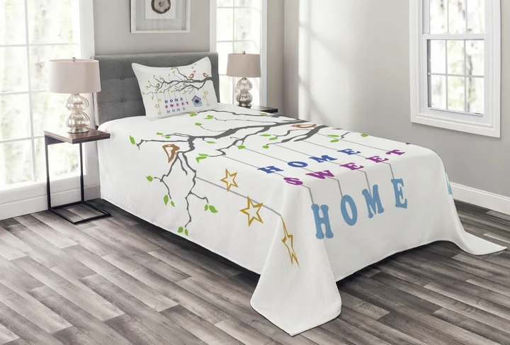 Bird Tree Stars Pattern Printed Bedspread Set Home Decor