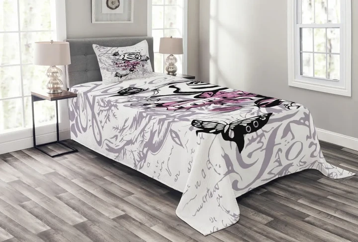 Abstract Butterflies Love Pattern Printed Bedspread Set Home Decor