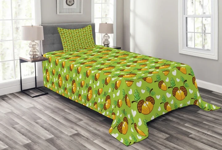 Love Nature Hearts Leaves Printed Bedspread Set Home Decor
