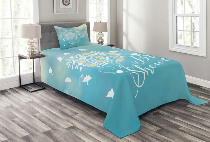 Clear Sky Flowers Pattern Printed Bedspread Set Home Decor
