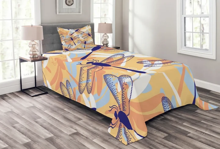 Dragonfly Pattern Boho Printed Bedspread Set Home Decor