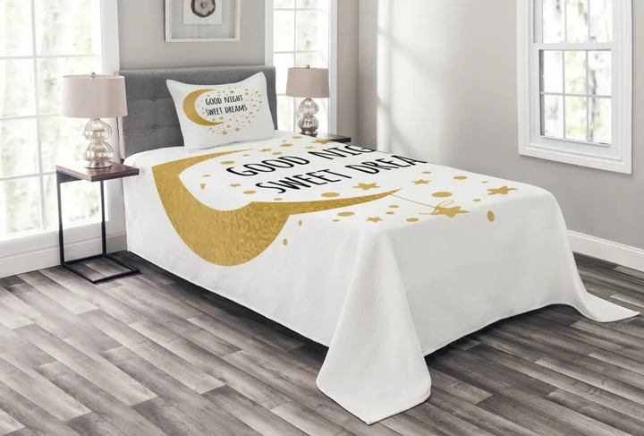 Cheerful Calligraphy Crescent Stars Pattern Printed Bedspread Set Home Decor