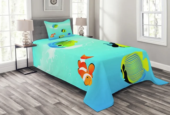 Nautical Navy Deep Sea Printed Bedspread Set Home Decor