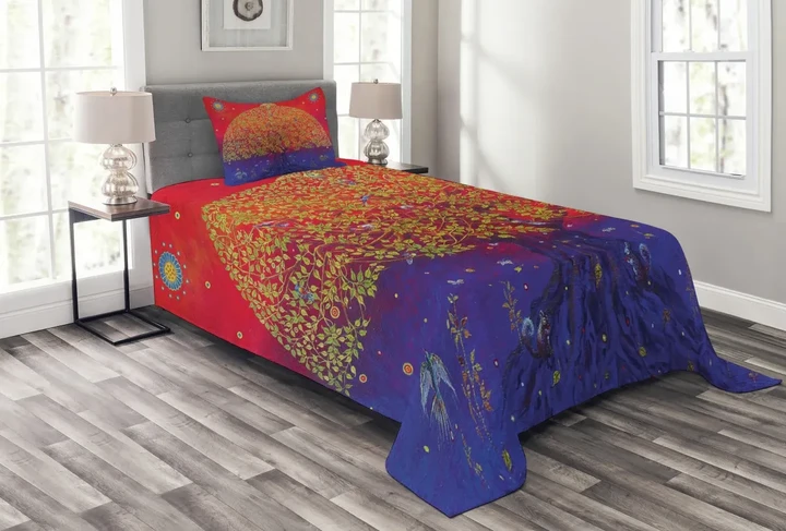 Eastern Artwork Colorful Pattern Printed Bedspread Set Home Decor