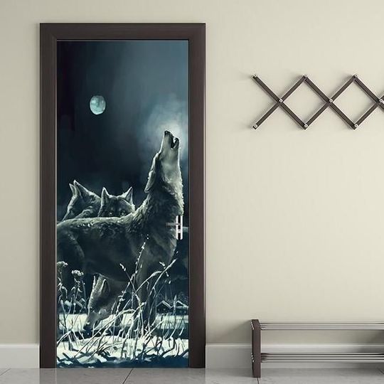 Moon Midnight Howling Night Wolf 3d Funny Door Cover Home Decor