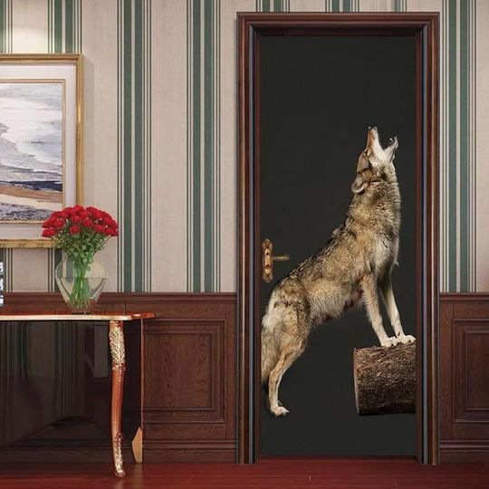 Howling Night Wolf Wood 3d Funny Door Cover Home Decor
