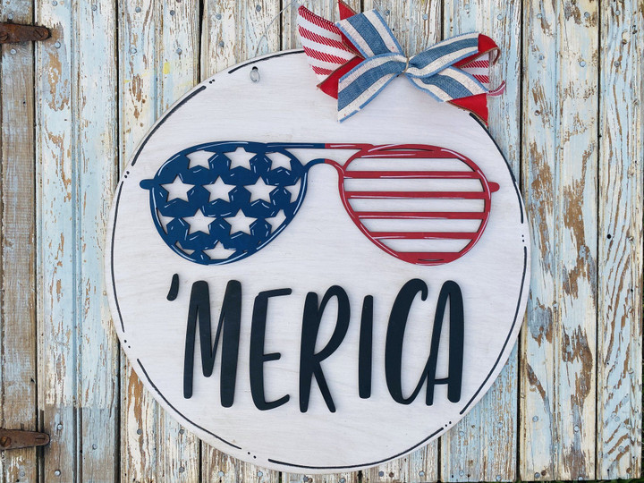 'Merica USA Independence Day Door Sign Home Decor